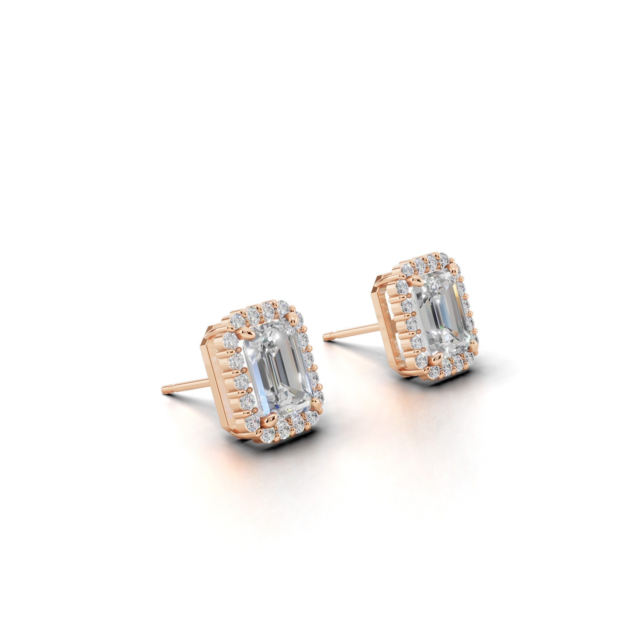 エメラルドカット ヘイロー ダイヤモンド ピアス
