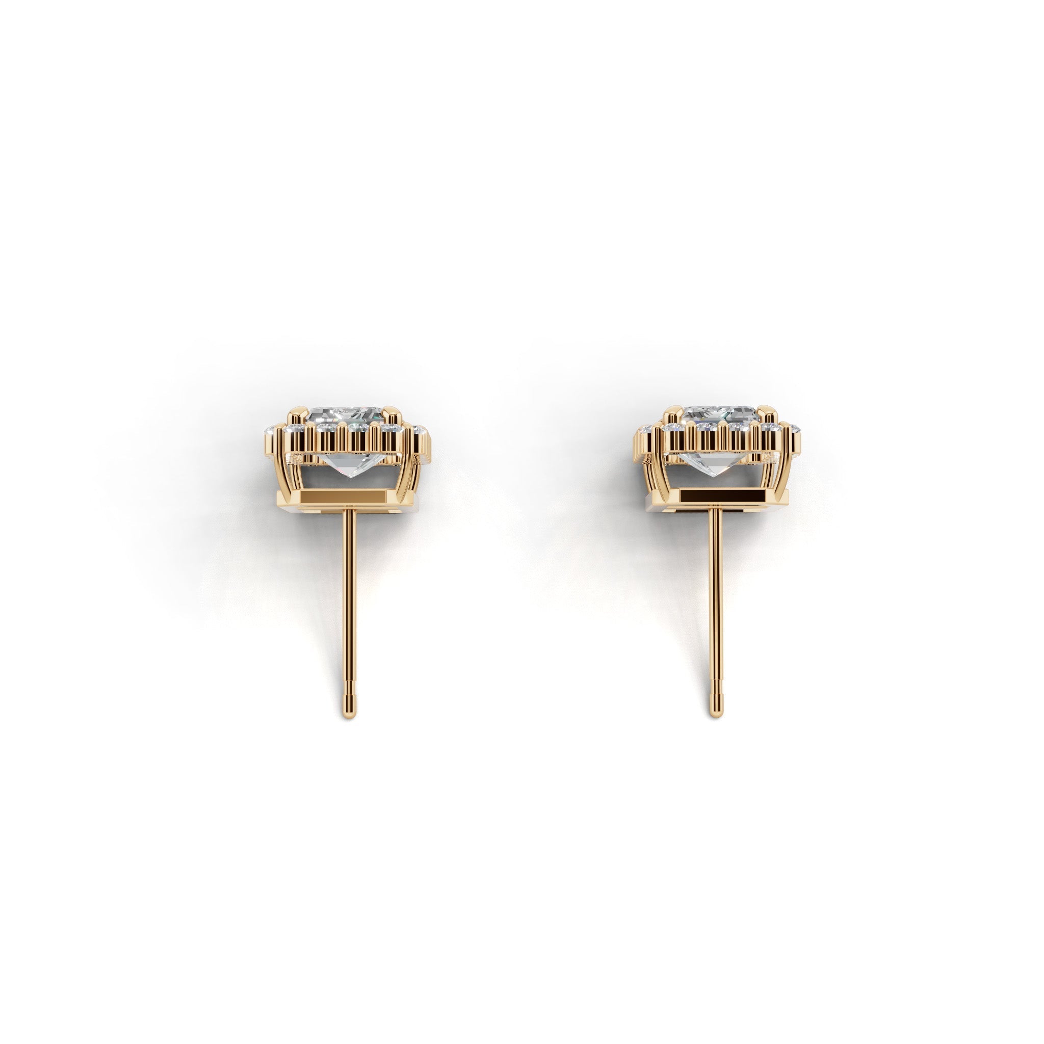 エメラルドカット ヘイロー ダイヤモンド ピアス