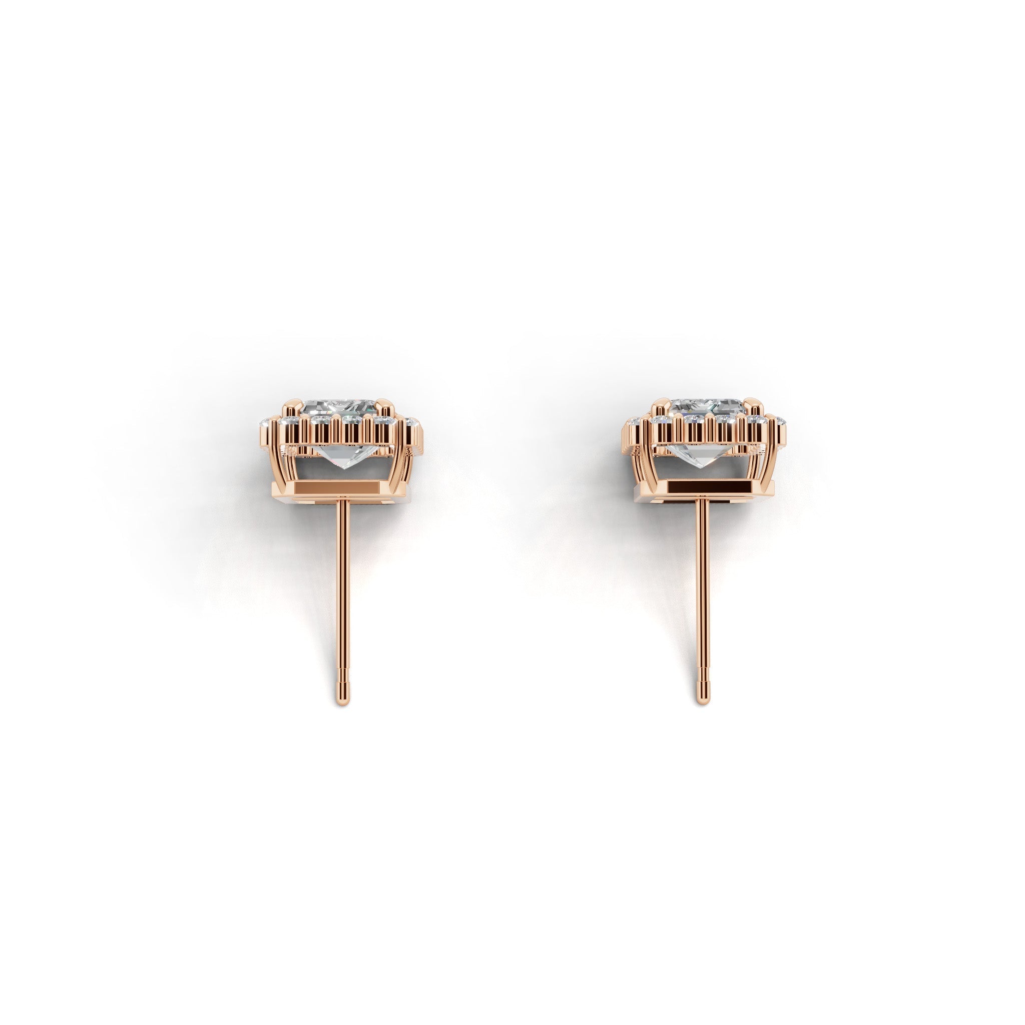 エメラルドカット ヘイロー ダイヤモンド ピアス