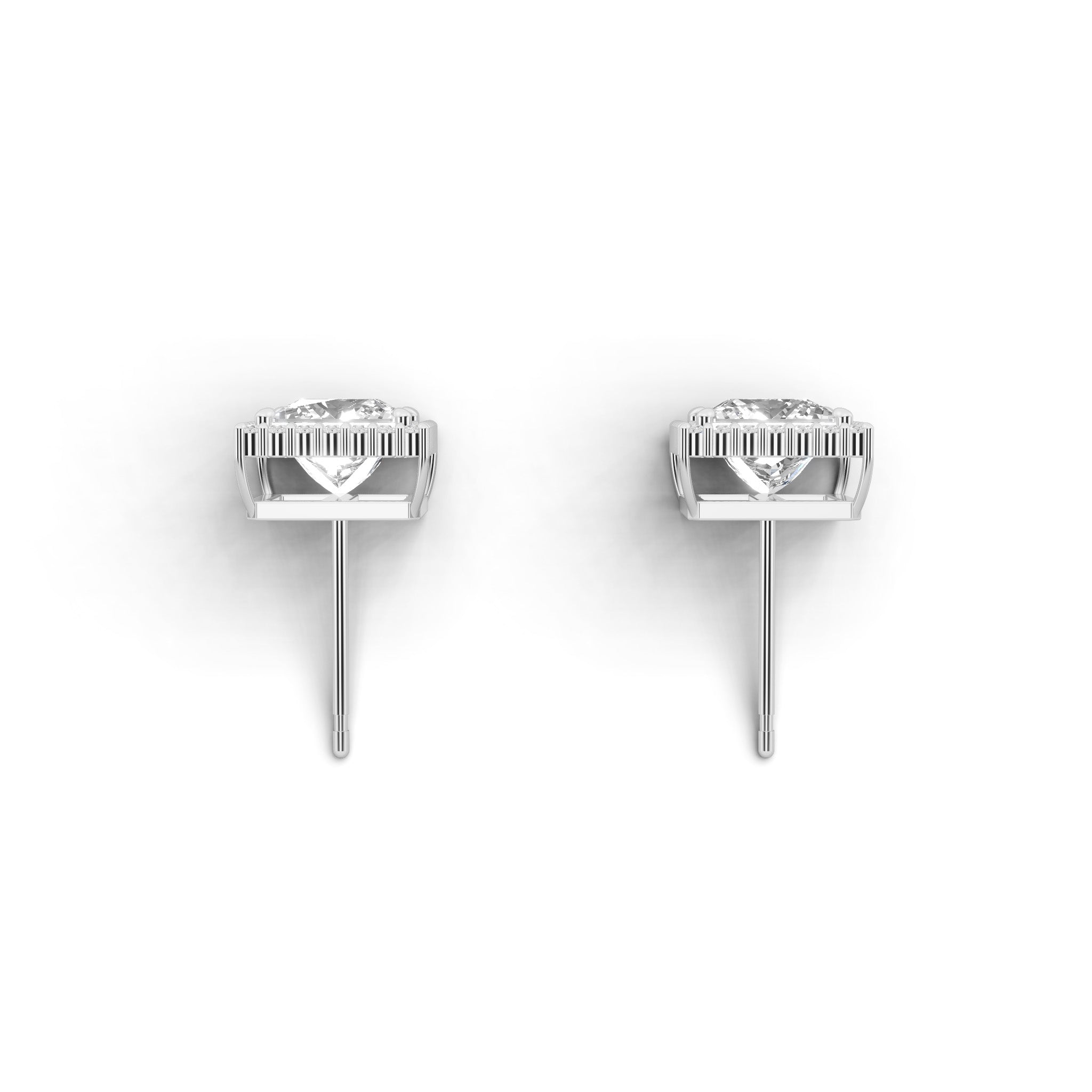 プリンセスカット ヘイロー ダイヤモンド ピアス