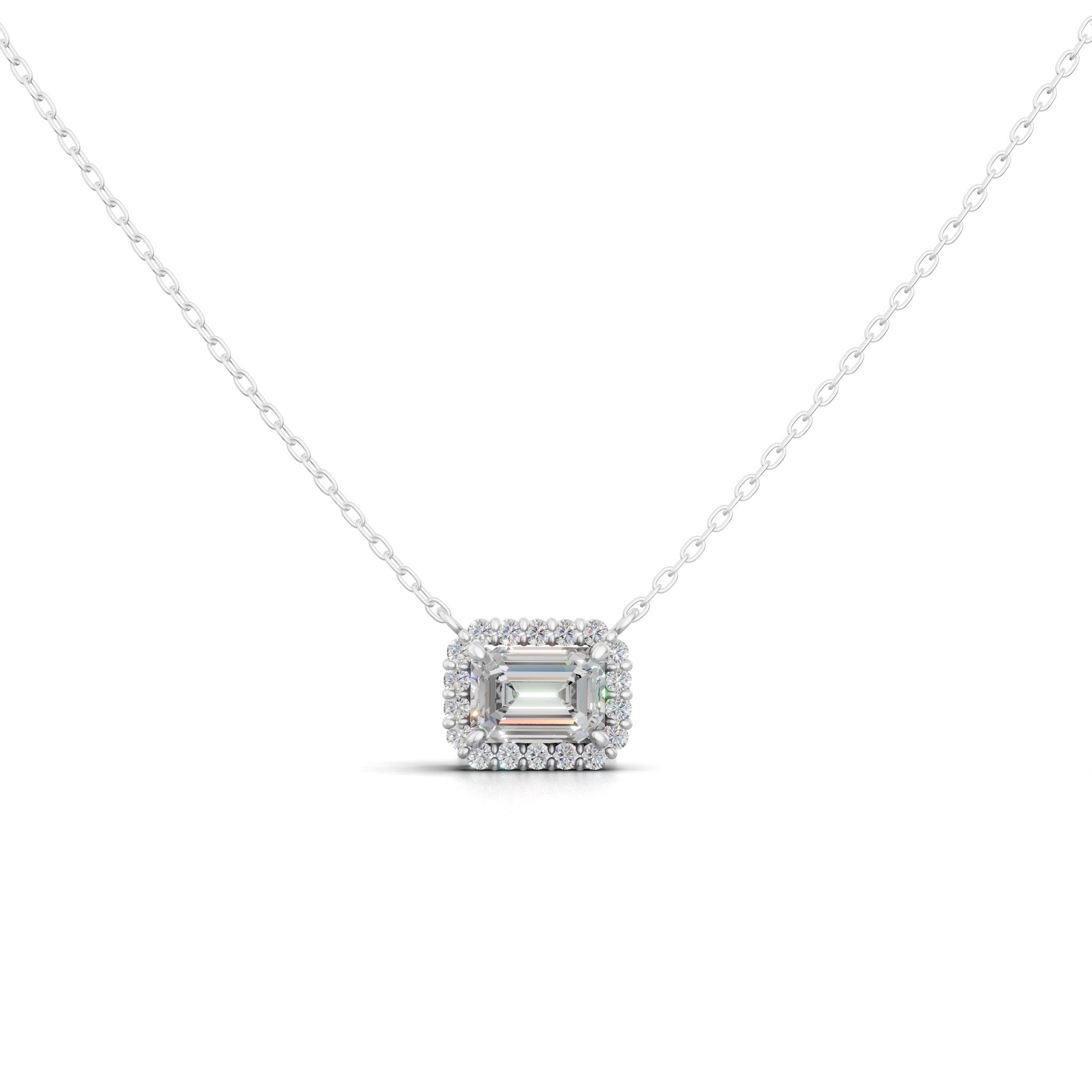 エメラルドカット ヘイロー ダイヤモンド ネックレス（横置き）