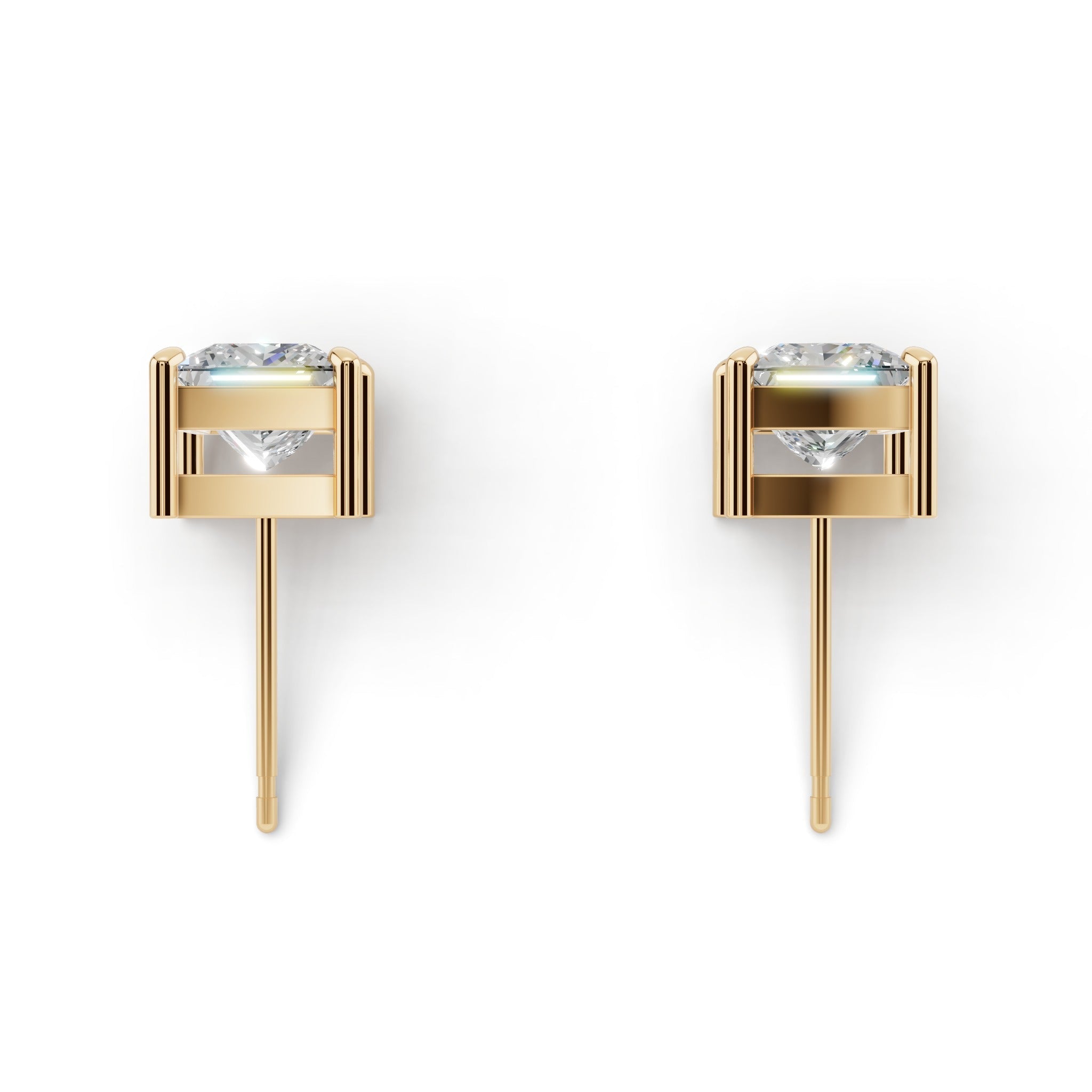 プリンセスカット ソリティア ダイヤモンド ピアス